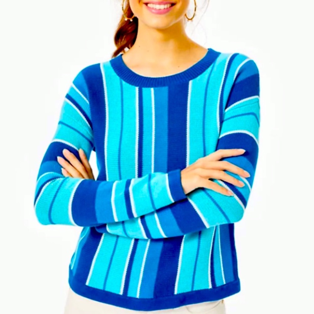Lilly Pulitzer Daryl Teal Stripe Sweater, Like New